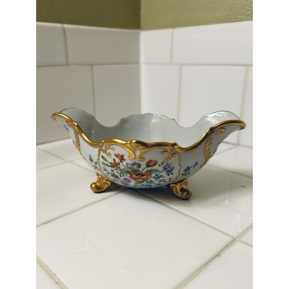 Nell Burnett Pottery Footed Dish Or Candy Bowl In Floral Designed Signed 6”